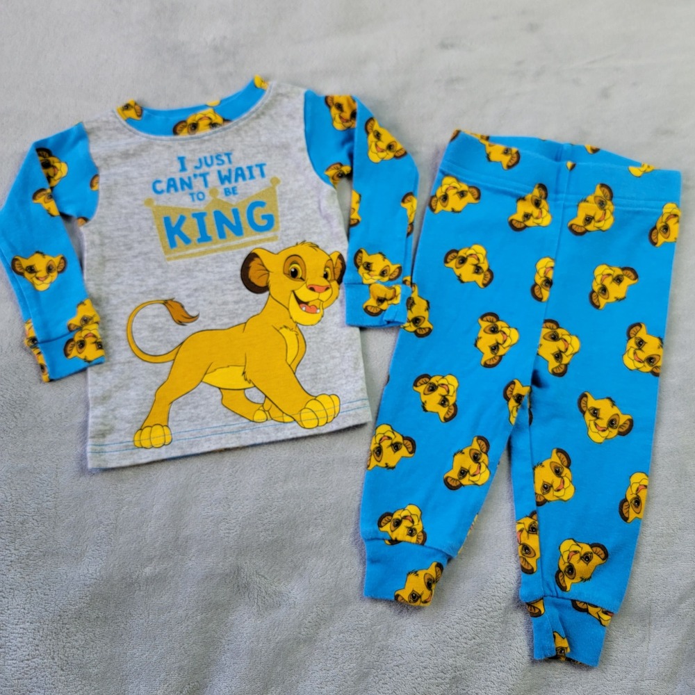 Disney Baby 9M Lion King Simba Blue Gray 2 Piece Pajama Set Long‎ Sleeve